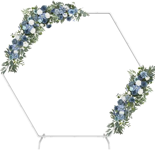 2.2Mx1.9M Weiß Metall Hochzeitsbogen Hexagon, 7.2x6.2Ft Ballonbogen Metall Luftballon Bogen Kit Garten Blumenbogen Rahmen Hintergrundständer für Geburtstagsfeier Hochzeit Gartendekoration von Shinoske