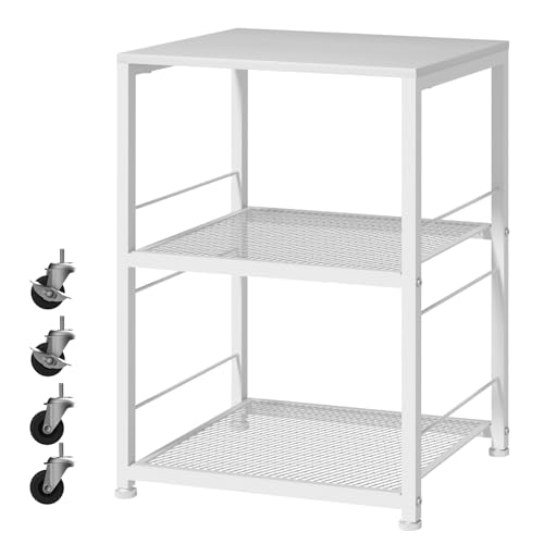 Nachttisch 3 Ebenen, Beistelltisch mit 2 Gitterablagen, Nachtschrank Sofatisch Couchtisch für Schlafzimmer Wohnzimmer, Industriestil, Stahlrahmen, 40 x 30 x 57 cm, Weiß von Shinoske