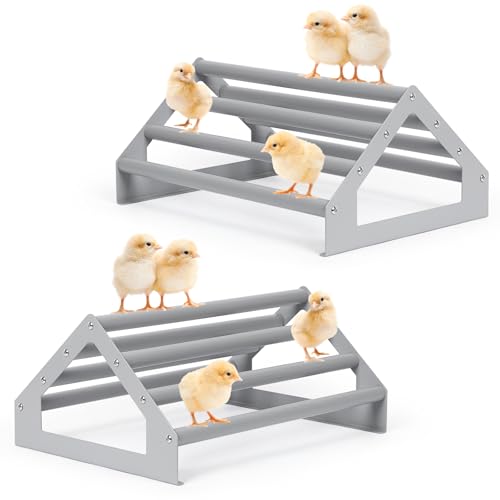 SHINOSKE 2 Stück Hühner-Roosting Barsch, Hühnerspielzeug, Hühnerstall-Zubehör und Zubehör für Küken, Holzstangen mit Metallständer, einfach zu montieren, grau (klein x 2) von Shinoske