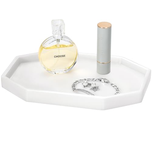 Shinowa 8" Kleines Achteckiges Tablett, Harz Aufbewahrungstablett Kosmetik Badezimmertablett Servierbrett für Schlafzimmer Schminktisch Wohnzimmertisch Küchenspüle Accessoires, Mattes Milchweiß von Shinowa