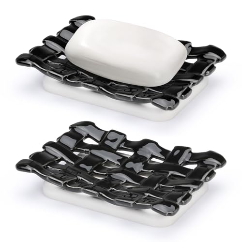 Shinowa Self Draining Soap Dish, Dual Layer Soap Container, Woven Ceramic Soap Tray + Diatomaceous Earth Base, Dish Seifenhalter für Küche, Dusche, Schnell Abtropfen Lassen Wasser, Leicht zu Reinigen von Shinowa