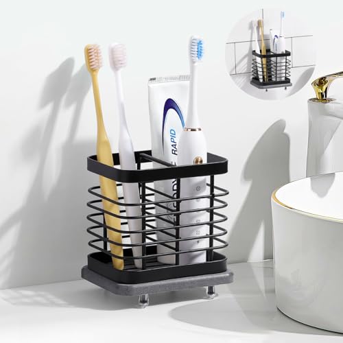 Shinowa Zahnbürstenhalter Wandmontage für Badezimmer, Edelstahl elektrische Zahnbürste Zahnpasta Halter mit Fast Dry Tray, 2 Slots Adhesive und Countertop Badezimmer Zubehör Dusche Veranstalter von Shinowa