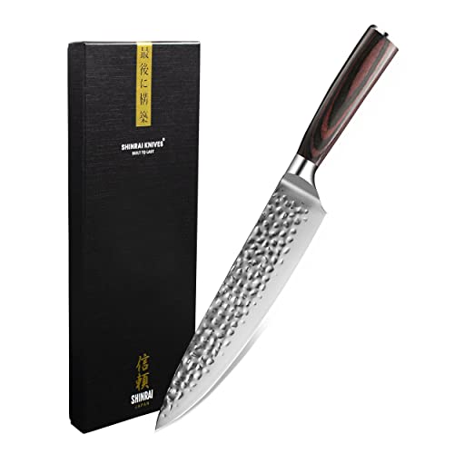 Shinrai Japan Japanisches Kochmesser 20 cm - Küchenmesser aus Gehämmertes Edelstahl - Messer Mit Luxus-Geschenkbox von Shinrai Japan