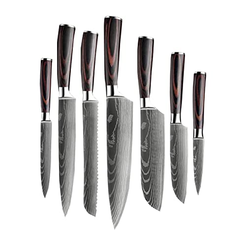 Shinrai Japan Messerset - 7-teiliges Küchenmesser Set - Japanisches Messer mit Japanisches Damastmuster - Kochmesser Mit Luxus-Geschenkbox von Shinrai Japan
