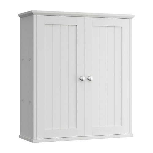 Shintenchi Badezimmer-Wand-Medizinschrank mit 2 Türen, Badezimmer-Organizer über der Toilette, platzsparende Aufbewahrung mit 3-stöckigen Regalen, solides Weiß von Shintenchi