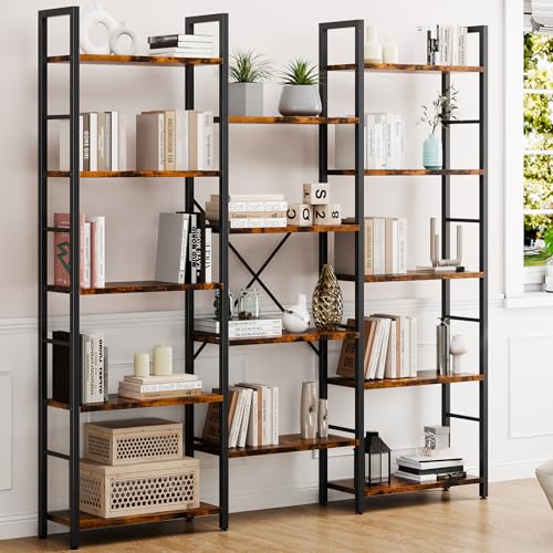 Shintenchi Bücherregal mit 3 Säulen, 5 Ebenen, industrielles großes Bücherregal mit 14 offenen Ausstellungsregalen, großes Etagere-Bücherregal, breites Bücherregal für Zuhause und Büro, rustikales Shintenchi Bücherregal mit 3 Säulen, 5 Ebenen, industrielles großes Bücherregal mit 14 offenen Ausstellungsregalen, großes Etagere-Bücherregal, breites Bücherregal für Zuhause und Büro, rustikales von Shintenchi
