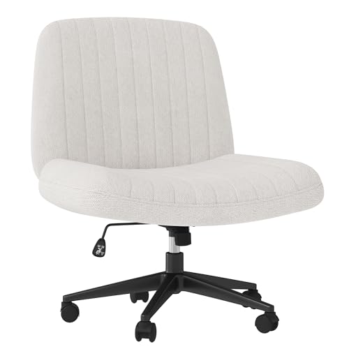 Shintenchi Criss Cross Stuhl, Kreuzbein, Bürositz mit Rollen, armlos, drehbar, Schminkstuhl, höhenverstellbar, breit, Computeraufgabensitz für Heimbüro, Weiß von Shintenchi