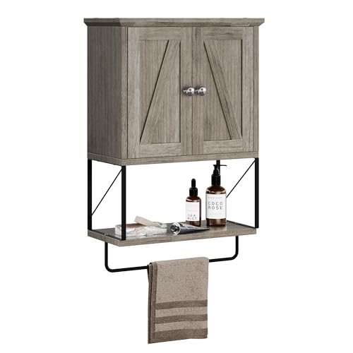 Shintenchi Wand-Badezimmerschrank, Medizinschrank mit abnehmbarer Handtuchstange, Wandmontierter Aufbewahrungsschrank mit verstellbarem Regal, 3-stöckiger kleiner Toilettenschrank, Grau von Shintenchi