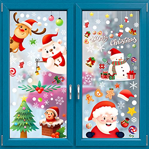 Fensterbilder Weihnachten,242 Stück 9 Blätter Selbstklebend Weihnachtsfensterbilder Kinder PVC Aufkleber für Glas Türen Schaufenster Vitrinen Weihnachtsmann Schneeflocken Weihnachtsdeko von Shintop