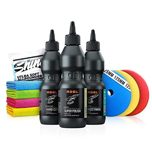 Autopolitur Set: ADBL Schleif- und Glanzpolitur 200ml + Zur Beseitigung von allen Kratzern - Für alle Lacke - Exzenter oder Rotation - Auto polieren, Politur, Schleifpaste | 10-teilig Autopolitur Set: ADBL Schleif- und Glanzpolitur 200ml + Zur Beseitigung von allen Kratzern - Für alle Lacke - Exzenter oder Rotation - Auto polieren, Politur, Schleifpaste | 10-teilig von Shiny Freaks