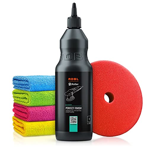 Autopolitur Set: ADBL Perfect Finish Hochglanzpolitur (1L) - Zur Beseitigung von leichten Kratzern - Für alle Lacke - Exzenter oder Rotation - Auto polieren, Politur, Schleifpaste | 6-teilig von Shiny Freaks