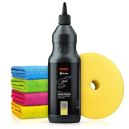 Autopolitur Set: ADBL Super Polish Feinschleifpolitur (1L) - Zur Beseitigung von mittleren Kratzern - Für alle Lacke - Exzenter oder Rotation - Auto polieren, Politur, Schleifpaste | 6-teilig von Shiny Freaks