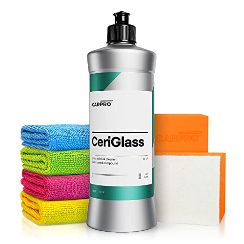 Autopolitur Set: CarPro CeriGlass Glaspolitur (500g) + Applikator - Kristallklare Scheiben für uneingeschränkte Sicht & Sicherheit - Auto Scheiben Glas Compound Politur | 6-teilig von Shiny Freaks