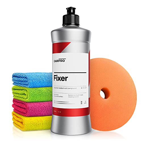 Autopolitur Set: CarPro Fixer One-Step Politur (500g) - Medium Cut Compound mit mittlerer Schleifwirkung für ein Hochglanz-Finish - Exzenter oder Rotation - Feinschleifpolitur | 6-teilig von Shiny Freaks