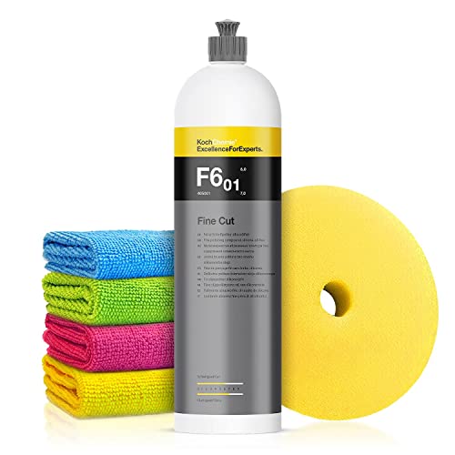 Autopolitur Set: Koch Chemie Fine Cut F6.01 Feinschleifpolitur (1L) - Beseitigt mittelstarke Kratzer - Für alle Lacke - Exzenter oder Rotation - Auto polieren, Politur, Feinschleifpaste | 6-teilig von Shiny Freaks
