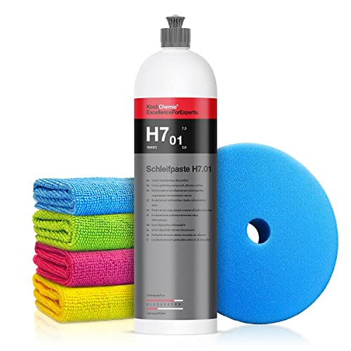 Autopolitur Set: Koch Chemie H7.01 Schleifpaste (1L) - stark abrasive Auto Politur Entfernen von Kratzern - Für alle Lacke - Exzenter oder Rotation - polieren, Heavy Cut, Schleifpolitur | 6-teilig von Shiny Freaks