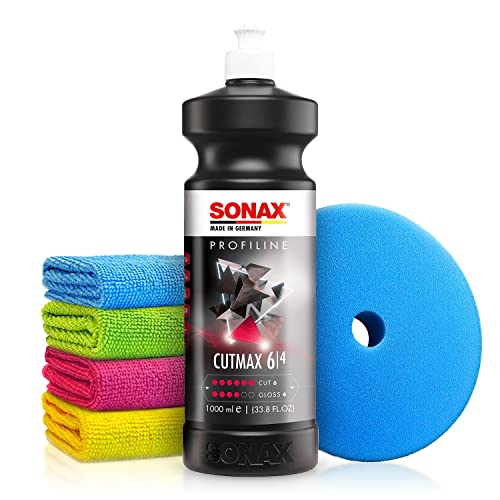 Autopolitur Set: Sonax Profiline CutMax Schleifpolitur (1L) - Hocheffektive Schleifpaste für starke Defektkorrekturen am Autolack - Low-Dust Technologie - Auto polieren, Heavy Cut | 6-teilig von Shiny Freaks