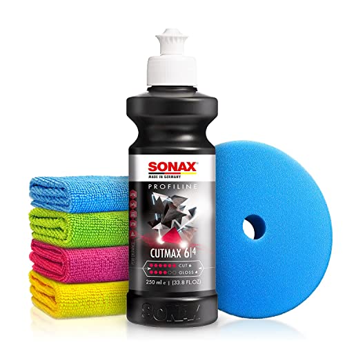 Autopolitur Set: Sonax Profiline CutMax Schleifpolitur (250ml) - Hocheffektive Schleifpaste für starke Defektkorrekturen am Autolack - Low-Dust Technologie - Auto polieren, Heavy Cut | 6-teilig von Shiny Freaks