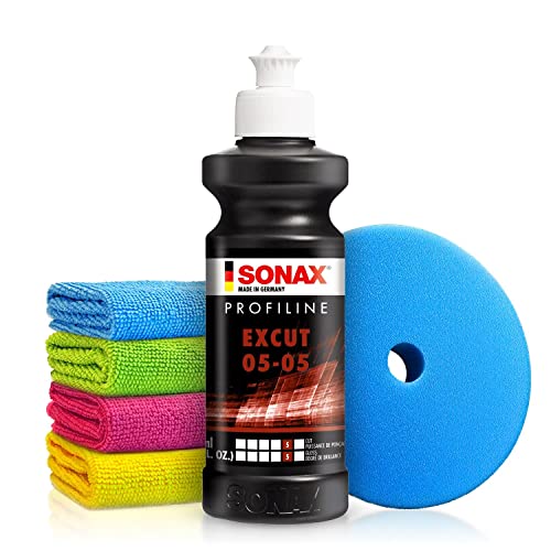 Autopolitur Set: Sonax Profiline ExCut 05-05 Schleifpolitur (250ml) - Zum Abschleifen von verkratzten oder lokal angeschliffenen Lackschichten - Auto polieren, Schleifpaste, Heavy Cut | 6-teilig von Shiny Freaks