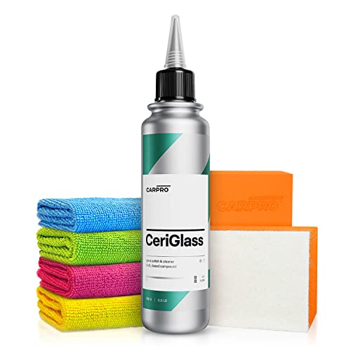 Autopolitur Set: CarPro CeriGlass Glaspolitur (150g) + Applikator - Kristallklare Scheiben für uneingeschränkte Sicht & Sicherheit - Auto Scheiben Glas Compound Politur | 6-teilig von Shiny Freaks