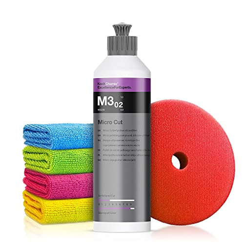Autopolitur Set: Koch Chemie Micro Cut M3.02 Anti-Hologramm Politur (250ml) - Micro-Schleifpolitur für alle Lacke - Entfernt feine Kratzer - Exzenter oder Rotation - Auto polieren, Politur | 6-teilig von Shiny Freaks