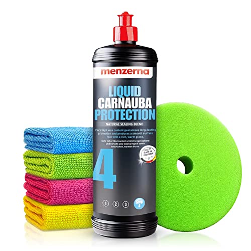 Autopolitur Set: Menzerna Liquid Carnauba Protection Wachs-Versiegelung (1L) - Schütz langanhaltend & erzeugt eine glatte Oberfläche - Auto polieren, Politur, Glanz, Exzenter, Rotation | 6-teilig von Shiny Freaks
