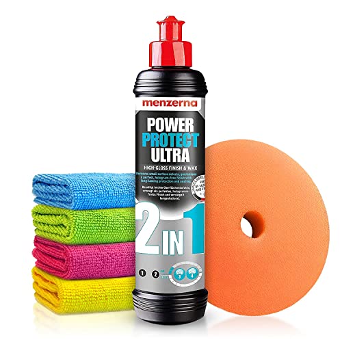 Autopolitur Set: Menzerna Power Protect Ultra 2in1 Hochglanz-Finish & Wax (250ml) - Beseitigt leichte Kratzer, erzeugt ein hologrammfreies Finish & versiegelt den Lack - Auto polieren | 6-tlg. von Shiny Freaks