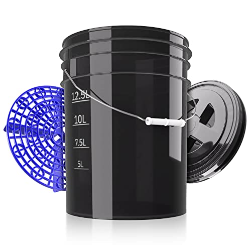 Shiny Freaks Performance Bucket Auto Wascheimer 5GAL/19L (Clear Black) mit Deckel & Schmutzsieb + kompatibel The Detail Guardz - Dirt Lock & Scrub Wall, Dirt Trap Schmutzfalle, Gamma Lid von Shiny Freaks