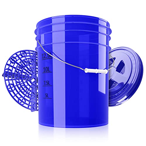 Shiny Freaks Wascheimer 5GAL/19L (Clear Blue) mit Deckel & Schmutzsieb + kompatibel The Detail Guardz - Dirt Lock & Scrub Wall, Dirt Trap Schmutzfalle, Gamma Lid von Shiny Freaks
