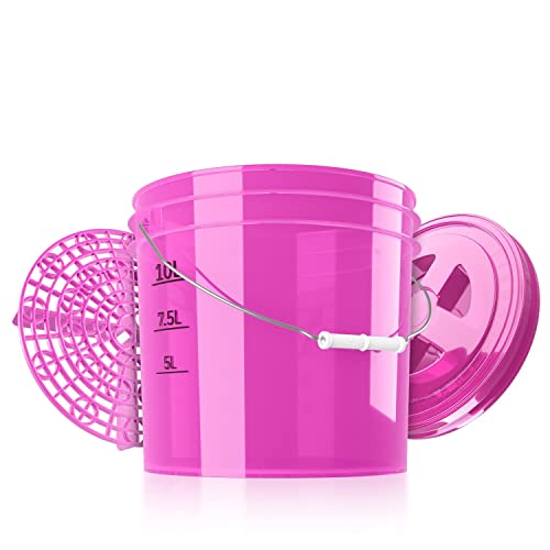 chemicalworkz Performance Bucket Auto Wascheimer 3,5GAL/13L (Clear pink) mit Deckel & Schmutzsieb + kompatibel The Detail Guardz - Dirt Lock & Scrub Wall, Dirt Trap Schmutzfalle, Gamma Lid von Shiny Freaks