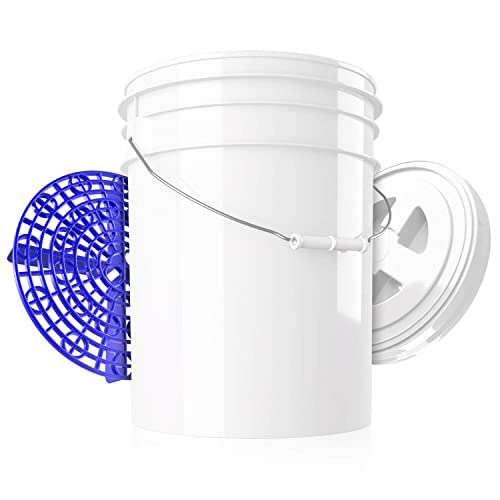 chemicalworkz Performance Bucket Auto Wascheimer 5GAL/19L (weiß) mit Deckel & Schmutzsieb + kompatibel The Detail Guardz - Dirt Lock & Scrub Wall, Dirt Trap Schmutzfalle, Gamma Lid von Shiny Freaks