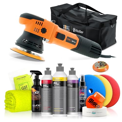 Poliermaschinen Set: ADBL D09125 Exzenter Poliermaschine + Koch Chemie Politur Set + Royal Pads Premium Polierpads + Dr. Wack Versiegelung für Lack- & Scheiben + Zubehör | 12-teilig von Shiny Freaks