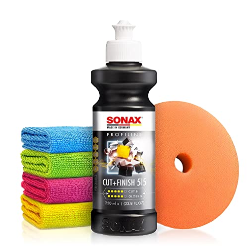 Autopolitur Set: Sonax Profiline Cut+Finish One-Step Politur (250ml) - Innovative Politur zur schnellen Beseitigung von Fehlstellen - Auto polieren, Schleifpolitur, Glanzpolitur | 6-teilig von Shiny Freaks
