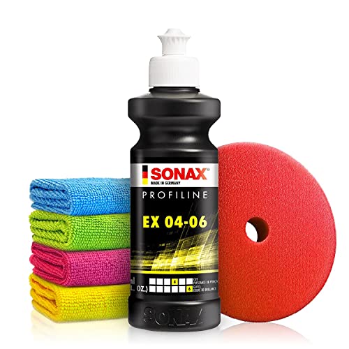 Autopolitur Set: Sonax Profiline Ex 04-06 Schleifpolitur (250ml) - Optimale Kratzerentfernung, beeindruckenden Tiefenglanz & nie dagewesene Farbauffrischung - Auto polieren, Heavy Cut | 6-teilig von Shiny Freaks