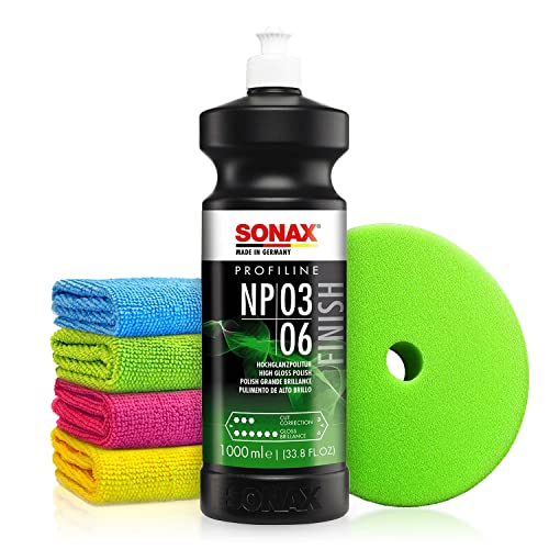 Autopolitur Set: Sonax Profiline NP 03-06 Hochglanzpolitur (1L) - Anti-Hologramm-Politur zum professionellen Polieren von matten und verkratzten Lacken - Auto polieren, Glanzpolitur | 6-teilig von Shiny Freaks