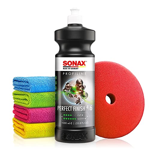 Autopolitur Set: Sonax Profiline PerfectFinish One-Step Glanzpolitur (1L) - Politur zum 1-stufigen polieren von lokal ausgeschliffenen Lackschäden - Auto polieren, Schleifpolitur, One Cut | 6-teilig von Shiny Freaks