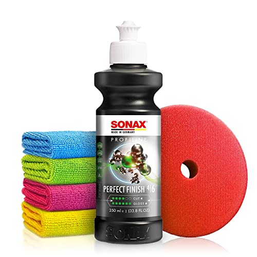 Autopolitur Set: Sonax Profiline PerfectFinish One-Step Glanzpolitur (250ml) - Politur zum 1-stufigen polieren von ausgeschliffenen Lackschäden - Auto polieren, Schleifpolitur, One Cut | 6-teilig von Shiny Freaks