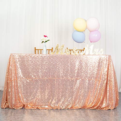 48 "x72 Pink Pailletten Tischdecke Rechteckige Hochzeitsdekorationen Rosa Glitter Tischdecke Party Tischdecke (150 x 260 cm, Roségold) von ShinyBeauty