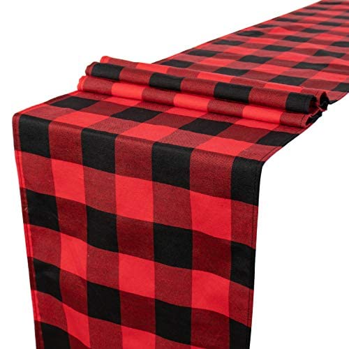 ShinyBeauty Buffalo Plaid Tischläufer 35 x 275 cm Weihnachten Tischläufer Kariert Rot und Schwarz Gingham Tischläufer Halloween Dekor von ShinyBeauty