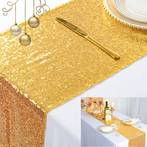 Goldene Pailletten Tischläufer, 183 cm, Goldfarbene Tischläufer, Wohnkultur, Küchendekoration, Outdoor Tischläufer, 30,5 x 182,9 cm, Gold von ShinyBeauty