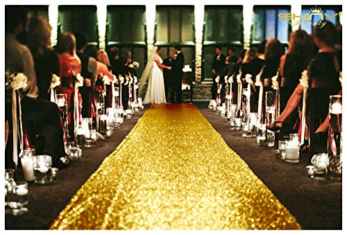 Gold Hochzeit Gang Läufer 2FTx15FT Pailletten Gang Läufer Great Gatsby Party Dekorationen Flur Teppich Läufer Hochzeit Läufer Gang Outdoor Strand Dekor Glitter Gang Läufer (2FTx15FT, Gold) von ShinyBeauty