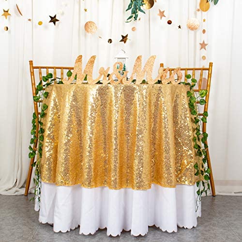 Runde Tischdecke Gold 125 cm Pailletten Tischdecke Runde Kunststoff Tischdecken Gold Leinen Tischdecke Pailletten Tischdecke Outdoor Tischdecke für den Garten (125 cm rund, Gold) von ShinyBeauty