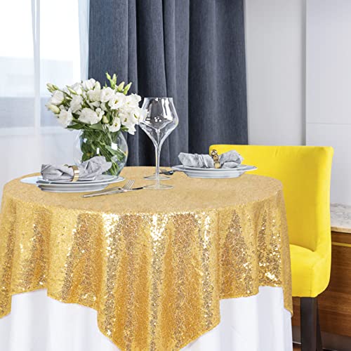 Quadratische Tischdecke 50x50-Zoll Shimmer Gold Tischdecke Pailletten Tischdecken Twinkle Twinkle Little Star Dekorationen Glitter Tischrock (125 x 125 cm, Gold) von ShinyBeauty