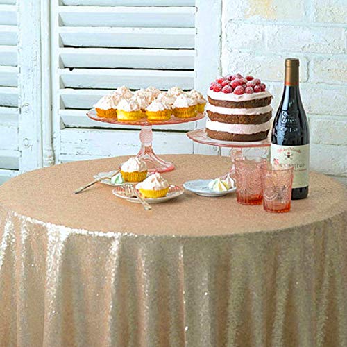 ShinyBeauty Runde Tischdecke 121,9 cm kleine runde Pailletten-Tischdecke Champagner Overlay für süße Kuchen Tisch Glitzer Tischdecken Hochzeit Party Bankett Tischdecke (121,9 cm rund, Champagner) von ShinyBeauty