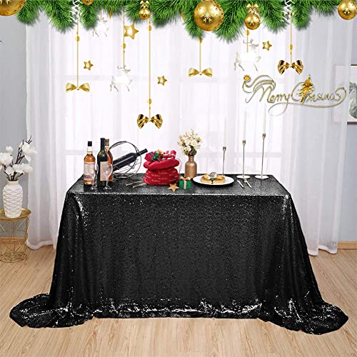 Schwarz Quadratische Tischdecke 180 cm x 180 cm Pailletten Tischdecke Pailletten Tischdecke Happy Birthday Party Dekorationen Funkelnde Tischdecke Hochzeitsfeier Zubehör von ShinyBeauty