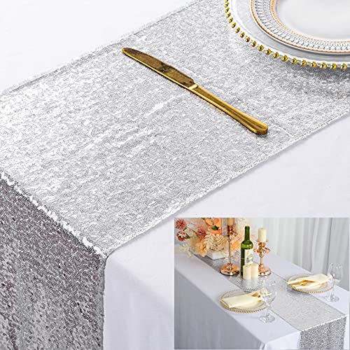 ShinyBeauty Pailletten Tabelle läufer Gold 12x72in Pailletten Tischläufer-30x180cm-Gold Hochzeitstag geburtstagsessen bankett tischdecke (Silber, 30x300cm) von ShinyBeauty