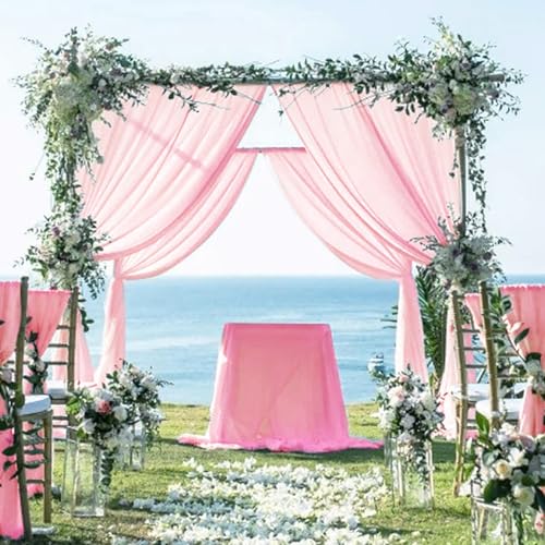 ShinyBeauty Pink Chiffon Hintergrund Vorhang 2 Panels 29x108-Zoll Hochzeit Chiffon Hintergrund Vorhänge Strand Vorhänge für Wohnzimmer Voile Fenstervorhang von ShinyBeauty