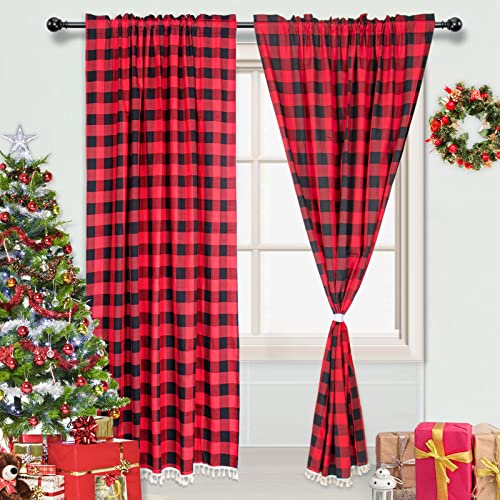 ShinyBeauty Rot und Schwarz Buffalo Check Vorhänge 63 Zoll Buffalo Plaid Backdrop 2 Panels 54 "x 63" Plaid Vorhänge für Wohnzimmer Öse Leichte Fenstervorhänge Bauernhausdekor von ShinyBeauty