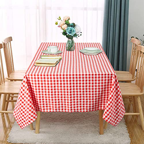 ShinyBeauty Rote Gingham-Tischdecke, 142 x 142 cm, quadratische Tischdecke, kariert, Büffelkariert, Tischdecke, Landhaus-Tuch, Gingham-Karomuster, waschbare Leinen-Tischdecke, Tischauflage von ShinyBeauty