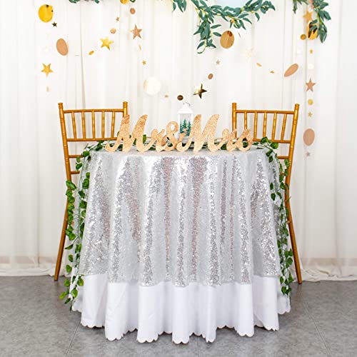 ShinyBeauty Runde Tischdecke Pailletten Tischdecke Silber 72 Zoll Outdoor Tischdecke Party Tischdecke Weihnachten Tischdecke Kunststoff Tischdecke 72 "Silver Sparkle Tischdecke von ShinyBeauty